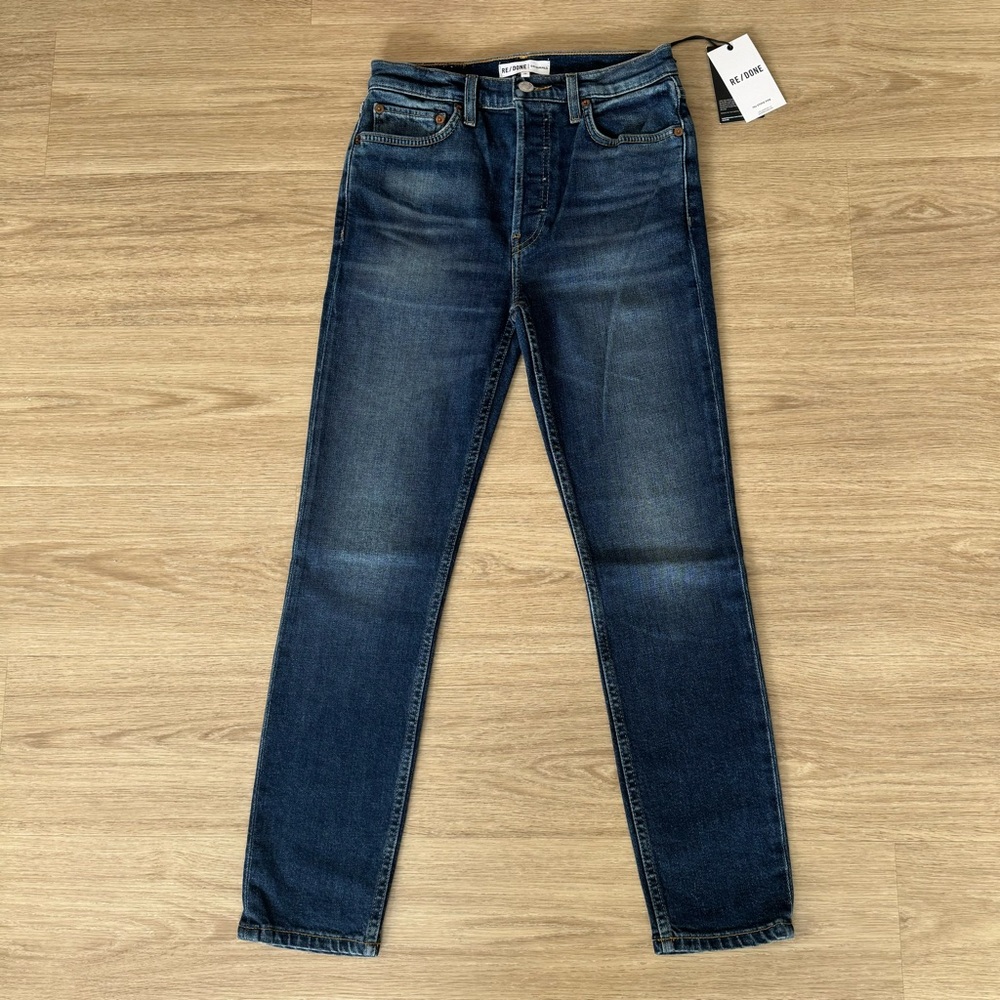 NWT re/done 70s stove pipe dark blue high rise skinny ankle crop denim jeans